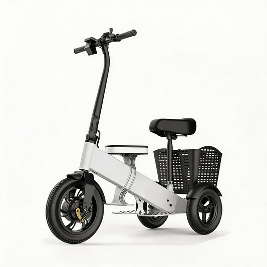Folding Electric Tricycle – Ultralight Portable Mini Electric Scooter for Adults with Child Seat and Basket